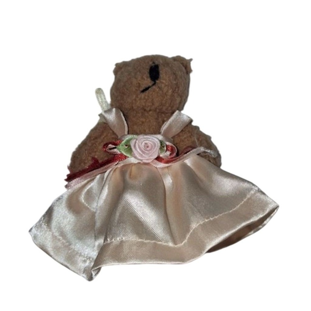 Vintage Jointed Teddy Bear in Satin Dress‎ with Rose Accent